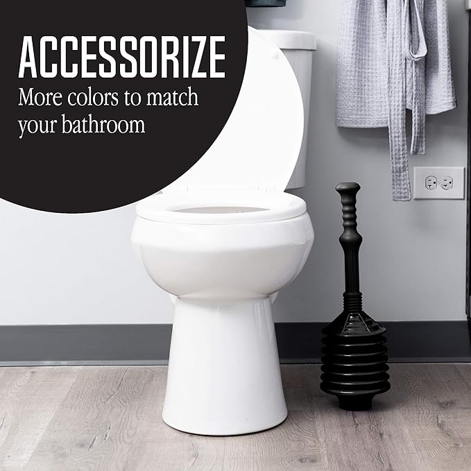 JS Jackson Supplies Professional Bellows Accordion Toilet Plunger, High Pressure Thrust Plunge Removes Heavy Duty Clogs from Clogged Bathroom Toilets, All Purpose Power Plungers for Bathrooms, Black