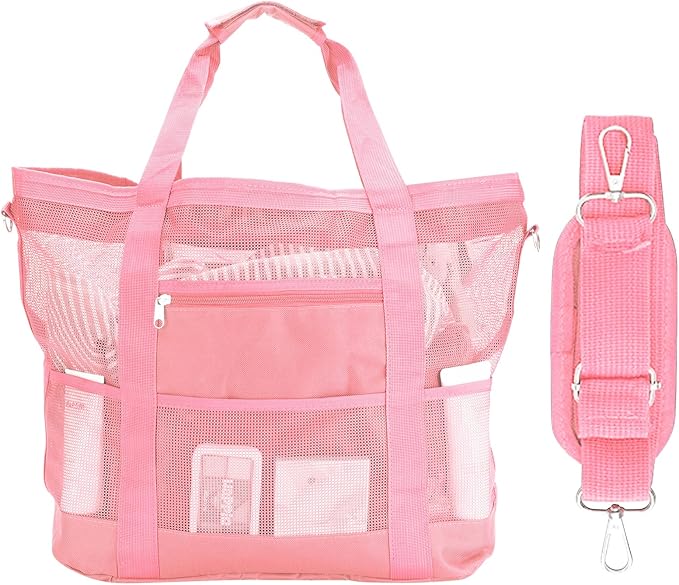 Mesh Beach Bags for Family - Women Beach Tote Bag for Toys, Towels, Travel Vacation Cruise Essentials