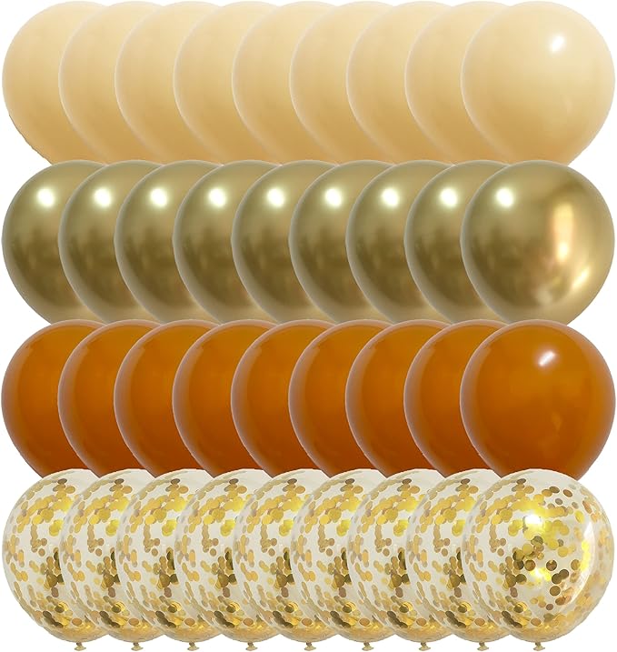 Orange Gold Nude Balloons – Metallic Cream Gold Balloons for Birthday Harvest Graduation Anniversary Party Decorations (Orange + gold)