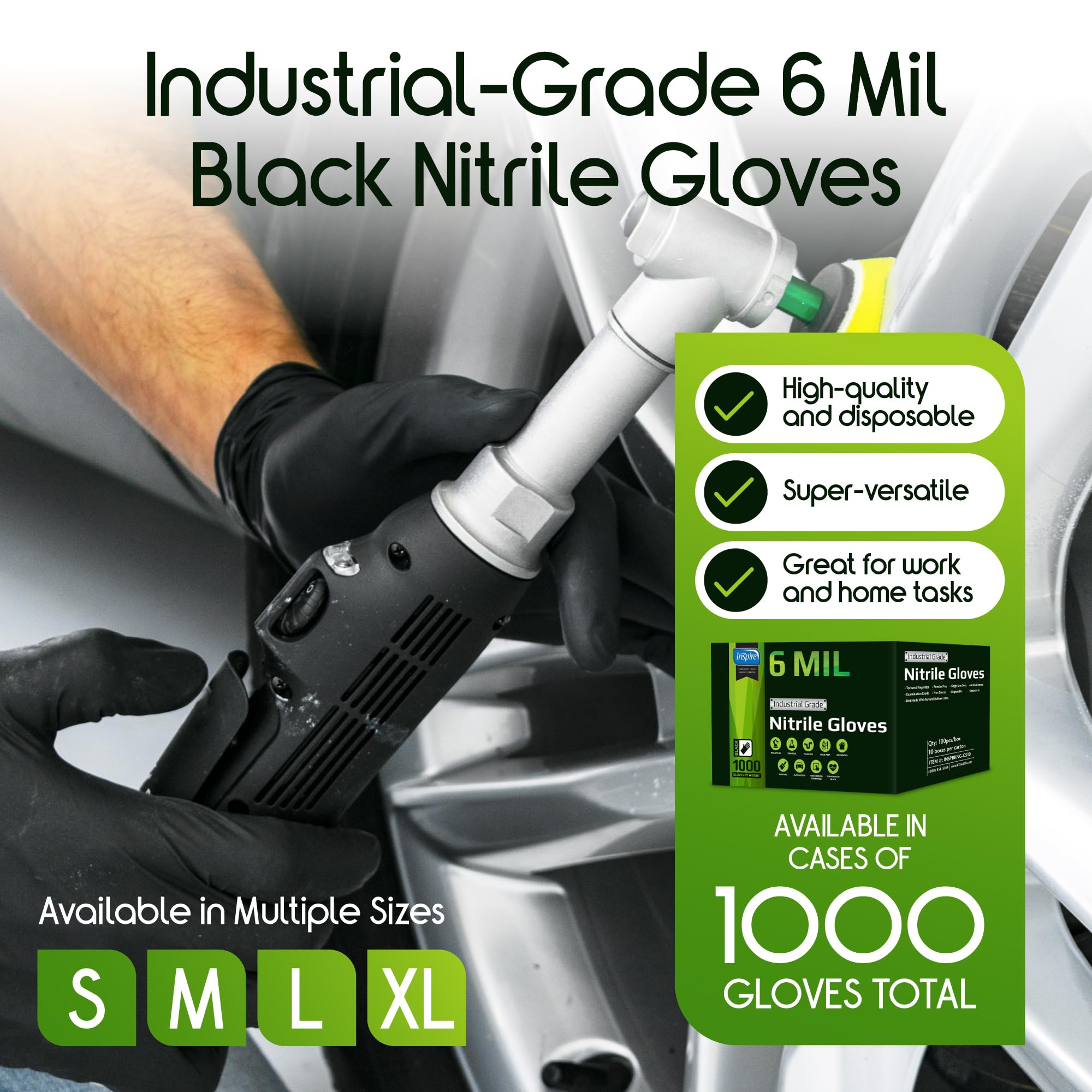 Inspire HEAVY DUTY 6Mil ORIGINAL Quality Stretch Nitrile Gloves Black Disposable Latex Free | Food, Industrial, Mechanic Tattoo (6Mil Black, Small)