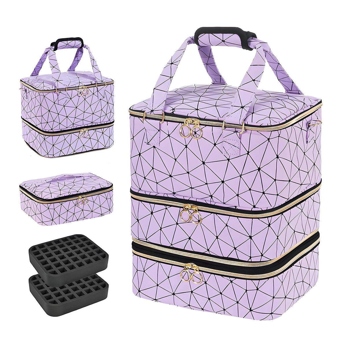 Sonhomay Nail Polish Organizer Bag, 3-Tier Nail Storage Organizer Holds 84 Bottles Nail Polish Nail Lamp Detachable Bottom Layer for Salon & Home Use(Pink)