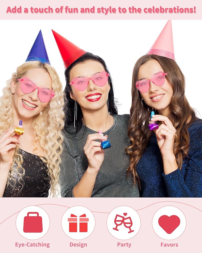 4 Pairs Heart Sunglasses for Women Bulk Transparent Pink Heart Shaped Sunglasses Bachelorette Party Glasses Fun Glasses for Party Favor to Add A Splash of Fun And Style