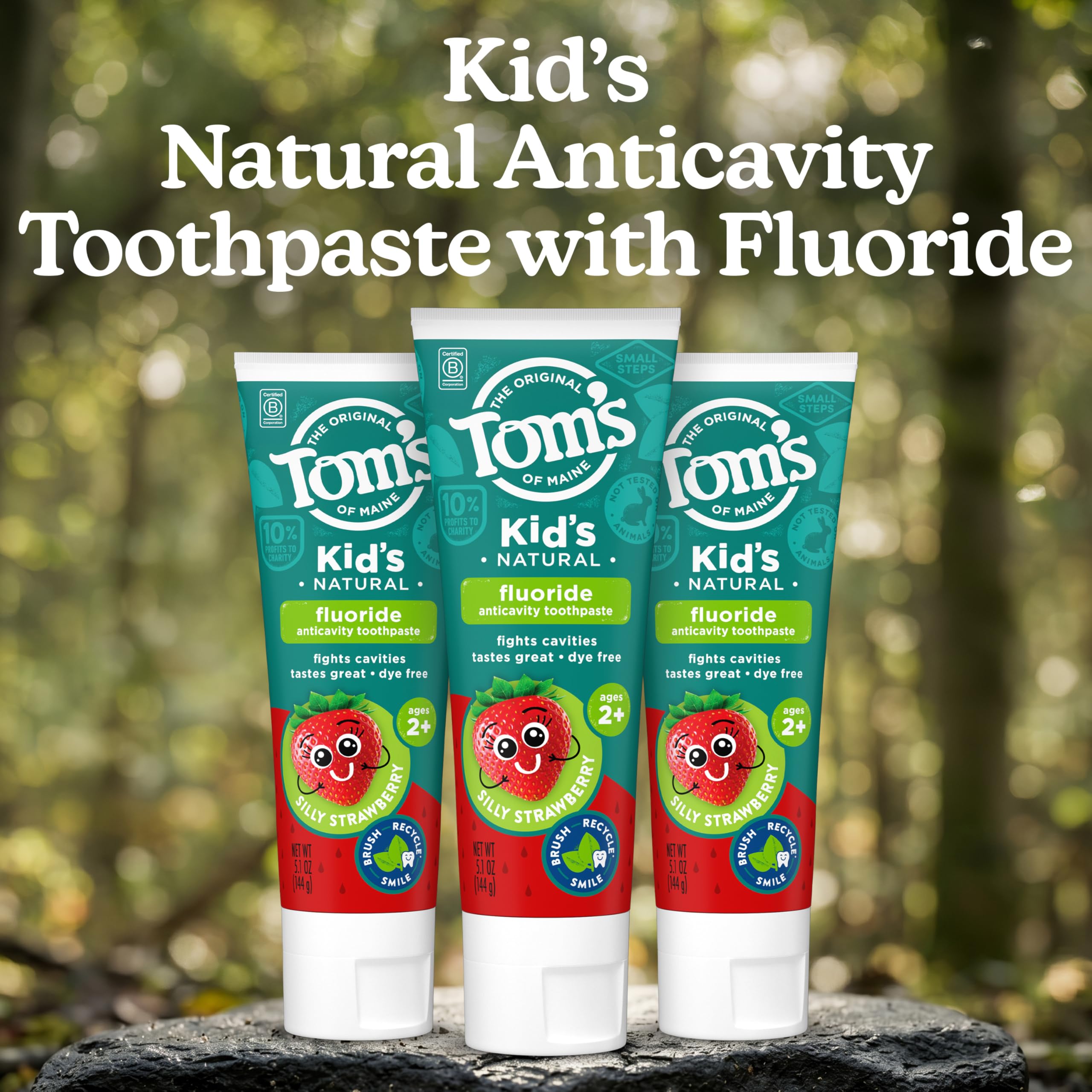 Tom’s of Maine Natural Kids Fluoride Toothpaste, 3 Pack, For Kids Ages 2 and Up, Great Toddler Toothpastes, No Artificial Flavors, Dyes, or Preservatives, Silly Strawberry, 5.1 oz