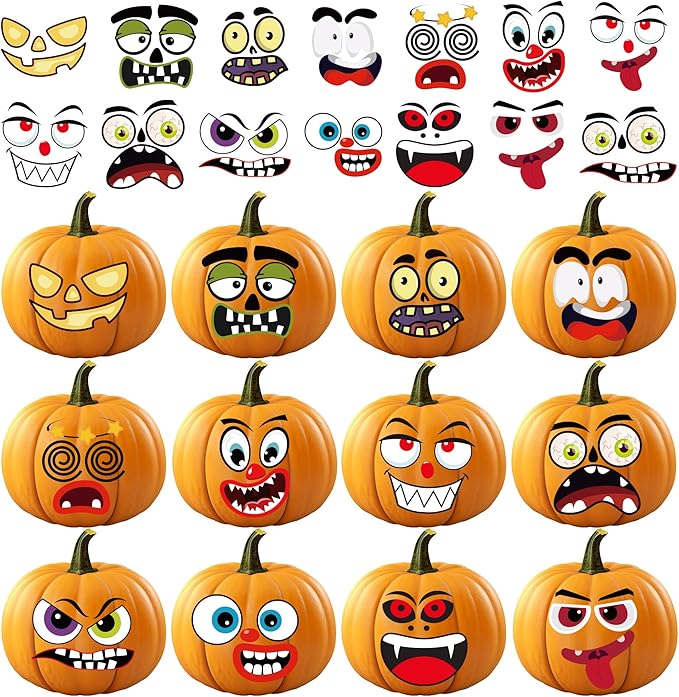 OHOME Halloween Party Favors - 36 Pack DIY Pumpkin Face Stickers for Kids - Halloween Games Toys Gifts Crafts Treats Accessories - Trick-or-Treat Pumpkin Decorations Activities Party Supplies