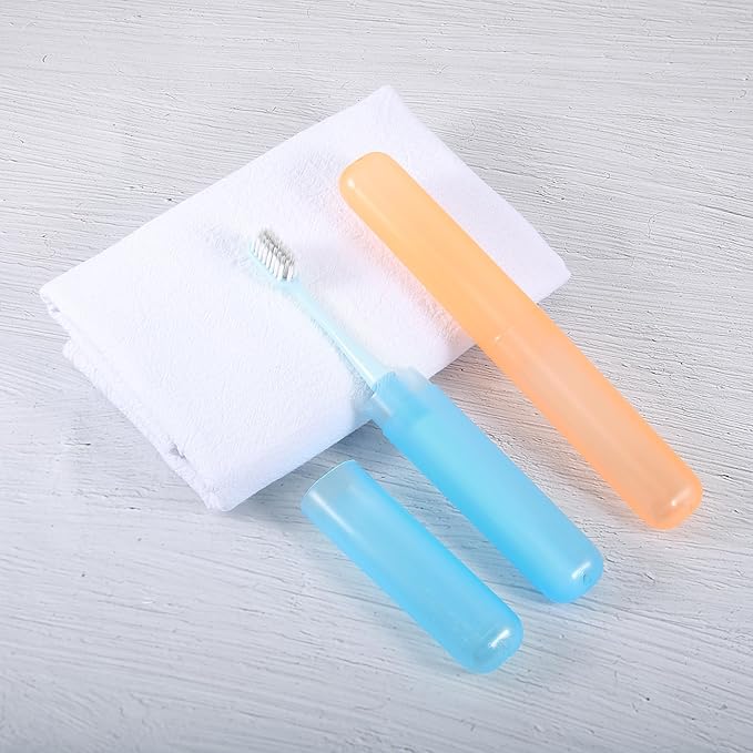 VOCOSTE 2 Pcs, Toothbrush Travel Case, Plastic, Lightweight Traveling Toothbrush Holders Case, for Travel Business, Blue Orange, 7.48"x1.06"