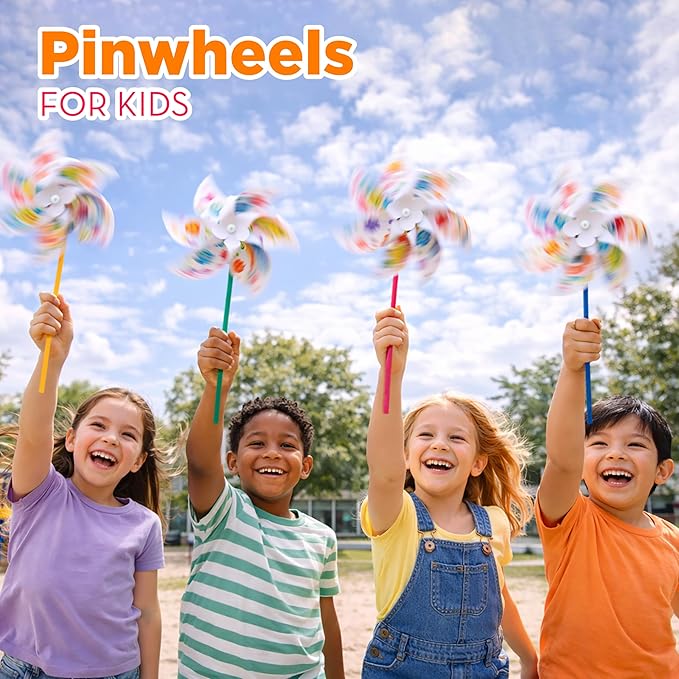 4E's Novelty DIY Pinwheels Craft for Kids (48 Pack) Color Your Own White Pinwheels, Bulk Summer Spring Craft Kit for Boys & Girls, Arts and Craft Party Activity, Church Easter Crafts