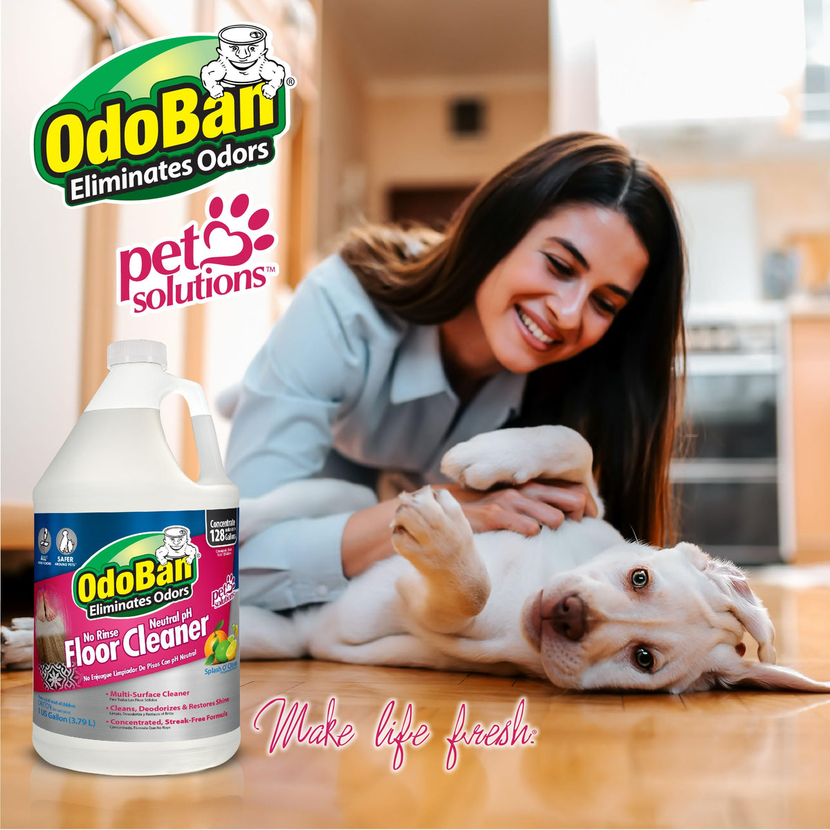 OdoBan Pet Solutions No Rinse Neutral pH Floor Cleaner Concentrate, Made in the USA, Splash O' Citrus Scent, 3 Gallons