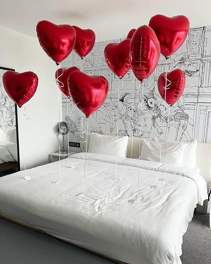 Lovoir 12 Pcs Red Heart Shape Foil Mylar Balloons 18 Inch Love Balloons for Valentine's Day Birthday Party Decorations Wedding Engagement Romantic Decor (Red & White & Pearl Pink)