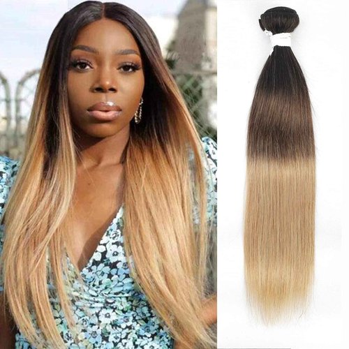 REMY Hair Ombre Brown Brazilian Virgin Human Hair Bundles Long Straight Hair Bundles For Women Dark Roots 3 Tone Color Bundles T1B/4/27 Hair Double Weft 26inch
