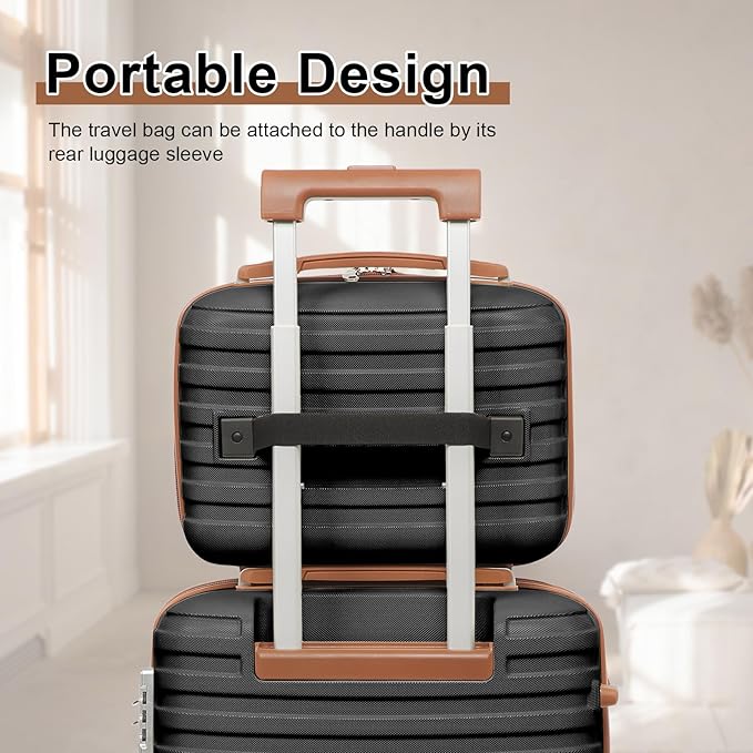 Joyway Carry On Luggage 20 Inch Expandable Suitcase with Spinner Wheel, 4 Piece Hard Shell Luggage Set with TSA Lock(Black brown)