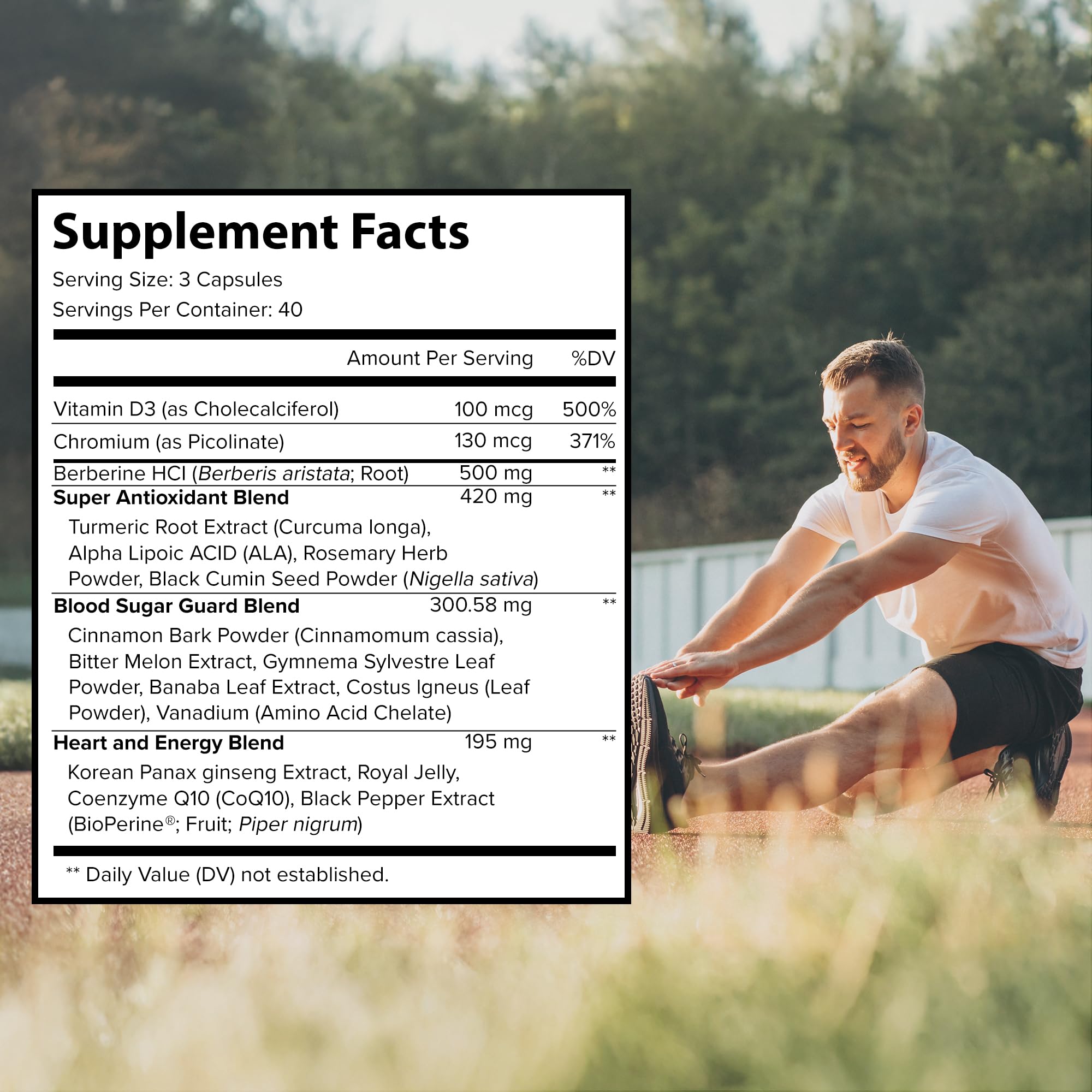 Berberine 500mg Complex with ALA, Coq10, Turmeric, Cinnamon, Bitter Melon, banaba Leaf, Korean Panax, Royal Jelly, and 21 Herbs for Healthy Blood Sugar Support and Immunity-60 Capsule Servings