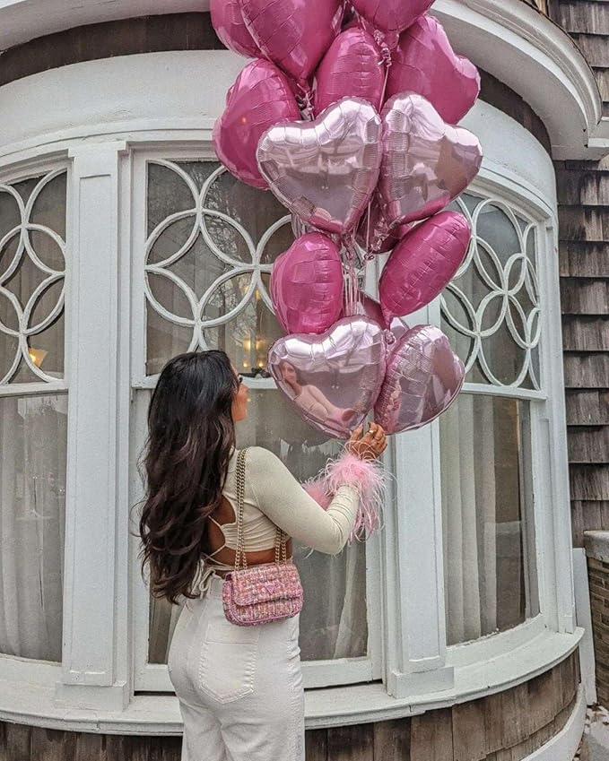 Lovoir 12 Pcs Silver Heart Shape Foil Mylar Balloons 18 Inch Love Balloons for Valentine's Day Birthday Party Decorations Wedding Engagement Romantic Decor (Pearl Pink & Pearl Purple & Silver)