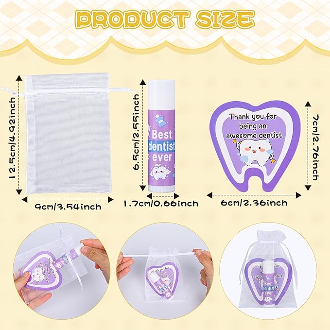 24 Pcs Dentist Gifts Include Lip Balm Thank You Tag Organza Bag Dental Gift for Dental Hygienist Dental Assistant Nurse Suitable Birthday Christmas Thanksgiving Gifts