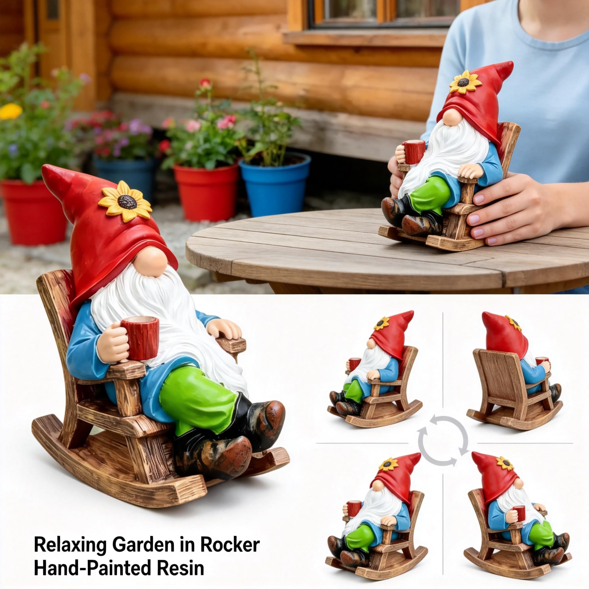 Somdzono Garden Gnomes Outdoor, Funny Coffee-Drinking Gnome Statue for Yard Lawn Decor, Gifts for Mom Grandma Women