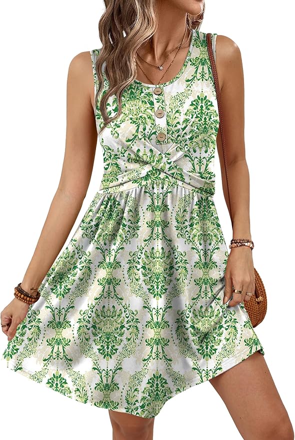 OFEEFAN Summer Dresses for Women Beach Fashion Sundresses Babydoll Dress Button Down Boho Dresses Cute Cross
