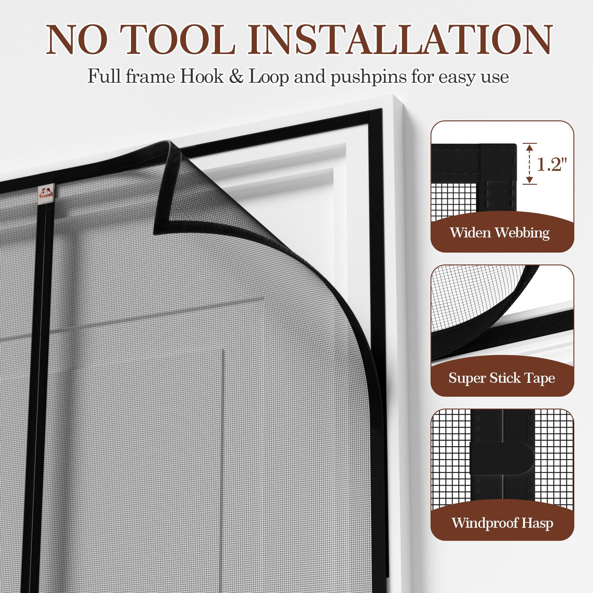 Yotache Magnetic Screen Door for 32x80 Doors, Screen Size 34"x81" High-Density Fiberglass Mesh with Powerful Magnets & Windproof Hasp for Front/Back Patio Doors, Black