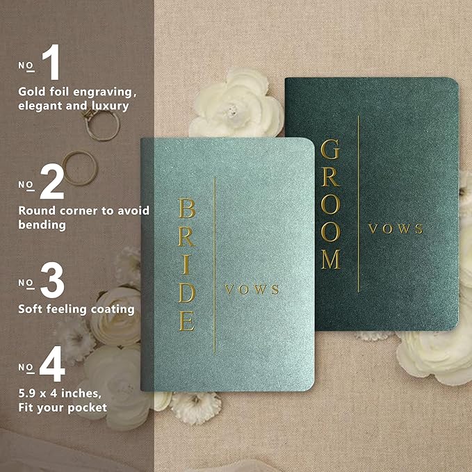 Vow Books for Bride and Groom, His and Hers Vow Books for Wedding-Soft Touch Gold Foil Engraving, Engagement | Wedding Essentials