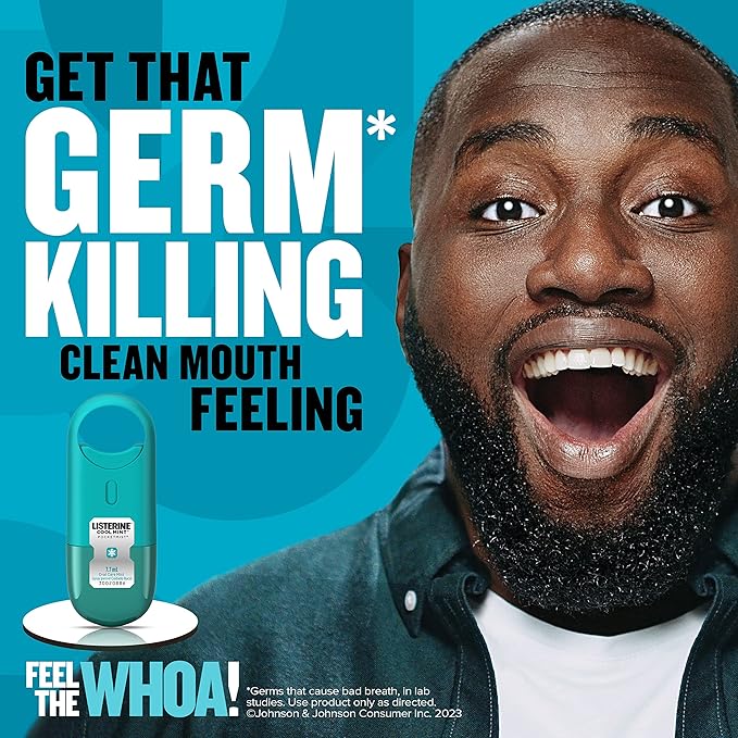 Listerine Cool Mint Pocketmist, Oral Care Mist for Fresh Breath, Non-Aerosol Sugar-Free Bad Breath Refresher Spray to Kill 99% of Bad Breath Germs, Portable, Cool Mint Flavor, 7.7 mL, 12 Sprays