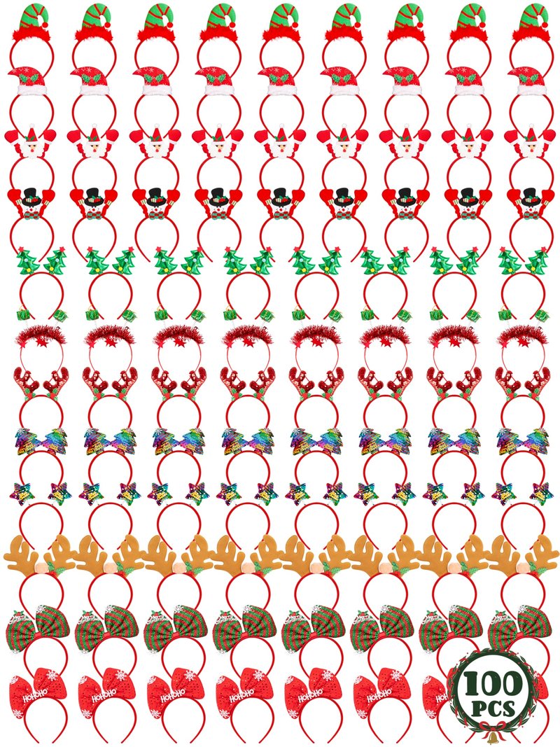 HOVACY 100 Pcs Christmas Headband, Christmas Headbands for Women Xmas Headbands for Adults Xmas Decorations Photo Booth Props