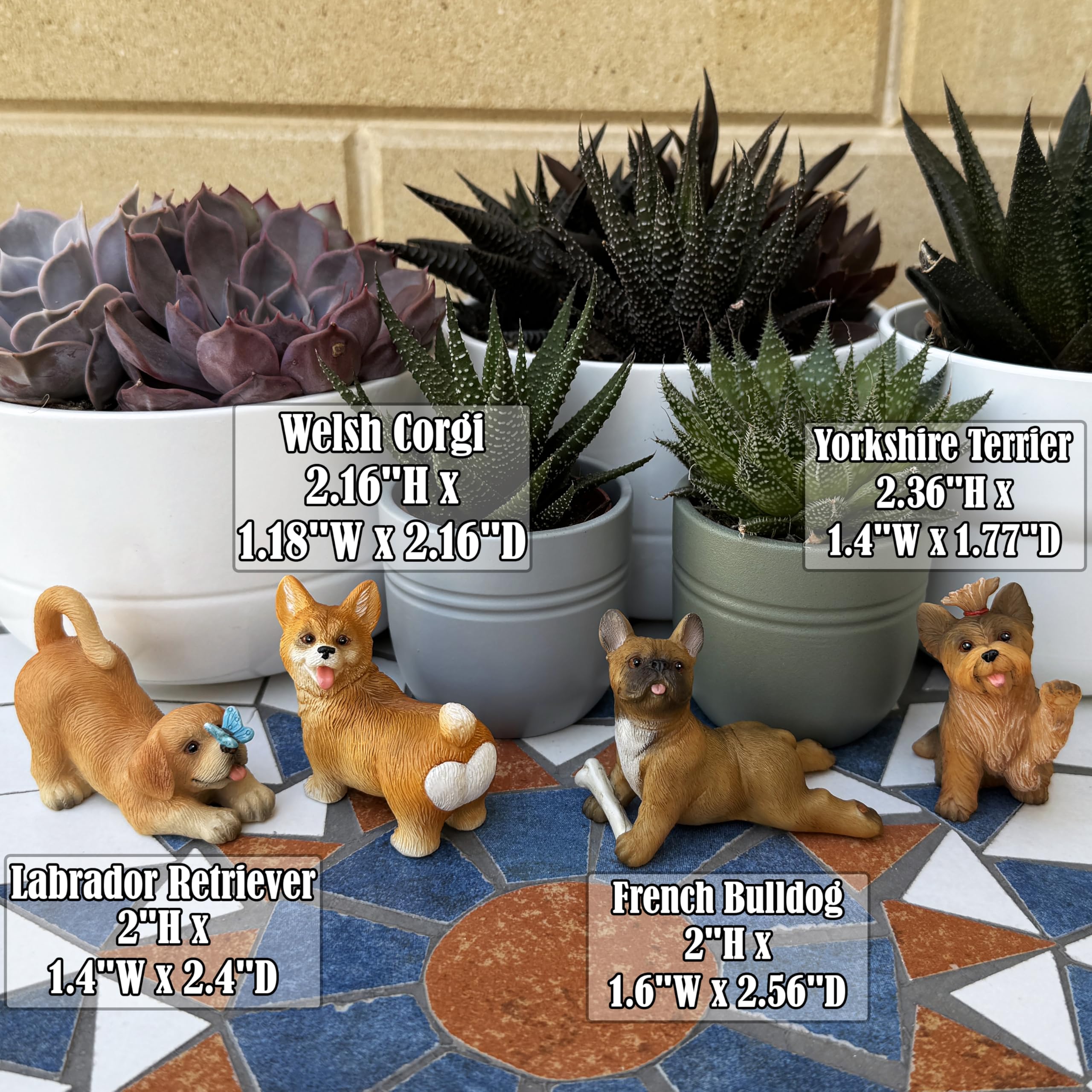 Mood Lab Fairy Garden Dog Figurines - Realistic Puppy Set (4 pcs) - Miniature Decorative Statues - Outdoor & Indoor Garden Decor