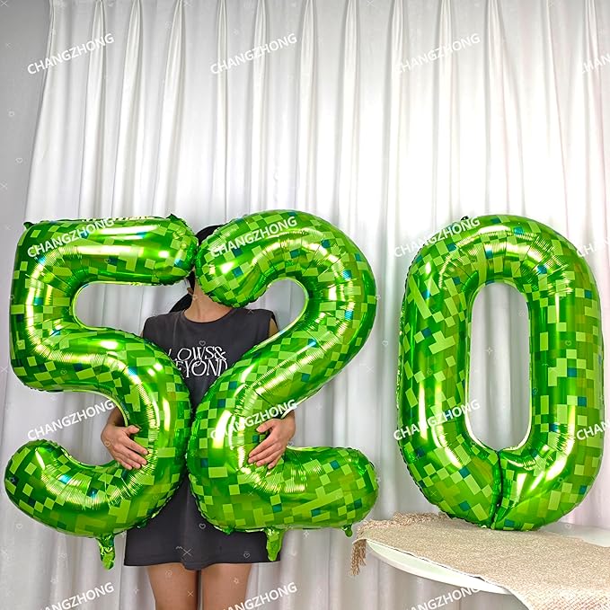 40 inch giant Green pixel miner game number 6 balloon Large mining theme foil balloon 0-9 Suitable for pixel game parties children's birthdays party anniversary celebrations baby shower decoration