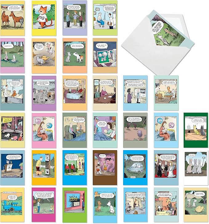 NobleWorks - 36 Assorted Set Funny Mixed Occasions Cards Bulk Box Set Envelopes, Humor B-day, Get Well, Friendship Greeting Card (36 Designs, 1 Each) - A Coverly Combo AC9383XXG-B1x36
