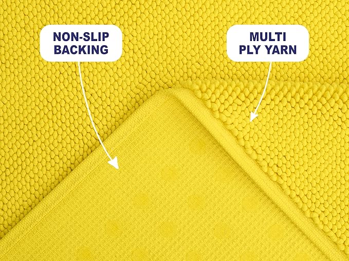 American Soft Linen Bath Rug, 17 in 24 in 100% Cotton Bath Mats Rugs for Bathroom, Slip Reducer Washable Shaggy Form Area Rugs, Yellow Bath Rug
