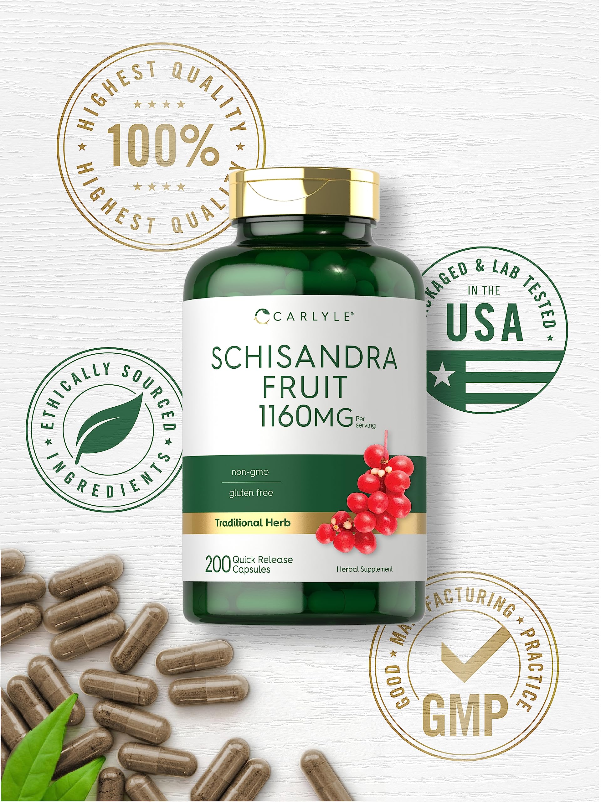 Carlyle Schisandra Supplement 1160 mg | 200 Capsules | Berry Fruit Extract | Non-GMO and Gluten Free