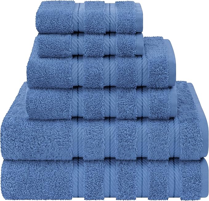 American Soft Linen Luxury 6 Piece Towel Set, 2 Bath Towels 2 Hand Towel 2 Washcloths, 600 GSM 100% Cotton Turkish Towels for Bathroom, Electric Blue Towel Sets