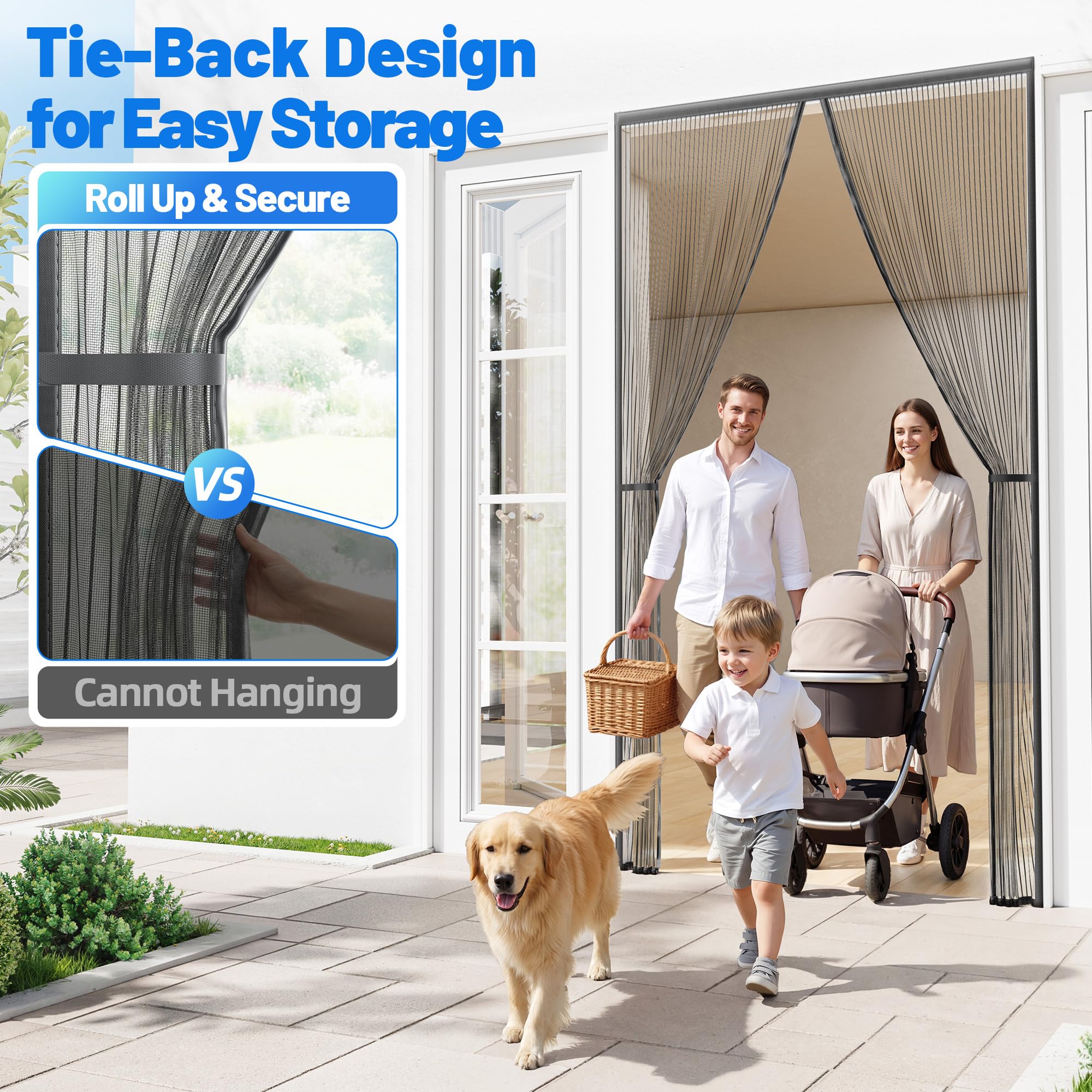 Heavy Duty Magnetic Screen Door Mesh - Auto-Sealing Hand-Free Door Net Screen with 50 Magnets, Pet & Kid Friendly, PET Fine Mesh Doors Screens Keep Bugs & Mosquitos Out Fits Front Doors Size 36” x 82”