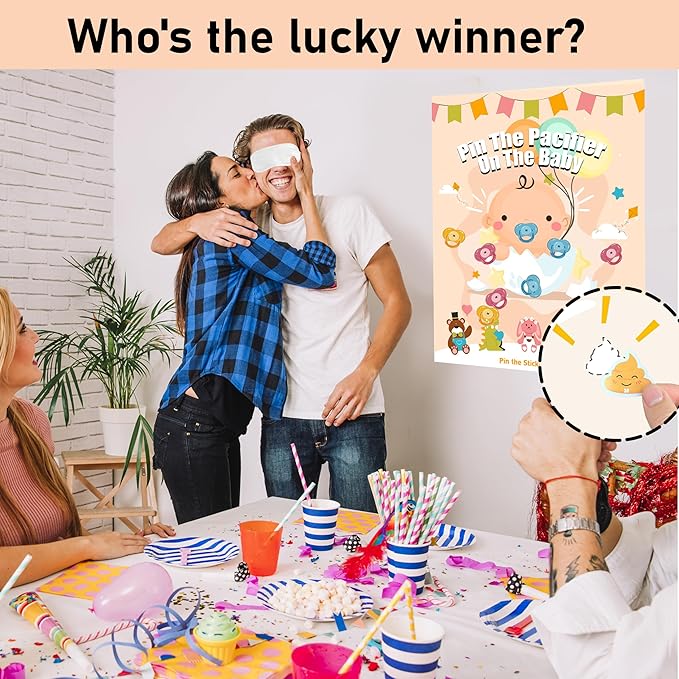 Baby Shower Games Party Favors, Pin The Pacifier on The Baby Games, BabyShower Favors Birthday Party Supplies for Girl Boy - 48 Guests