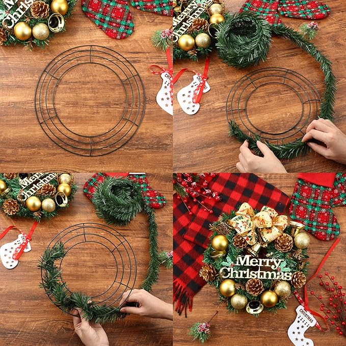 Patelai 12 Pieces 12 Inch Metal Wreath Frame Dark Green Wire Round Wreath Rings Wire Garland Frame for Easter Party Home Decor DIY Crafts Supplies