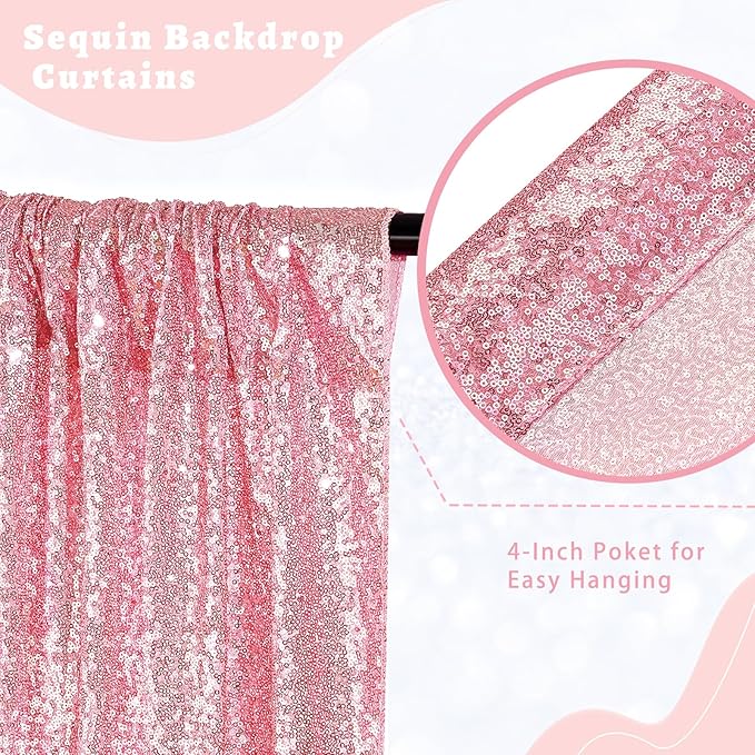 B-COOL Pink Sequin Curtains Fuchsia Glitter Backdrop Curtain Panels 2 Panels 2FTx8FT Backdrop for Baby Shower Wedding Girls Party Sweetheart Birthday Decorations