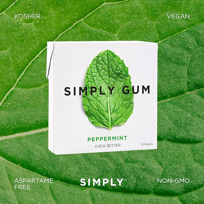 SIMPLY Gum Variety Pack (Assorted Flavors), Plastic-Free Natural Chewing Gum, 12 Pack (180 Pieces) | Vegan, Kosher, Non GMO, Aspartame Free and Sorbitol Free