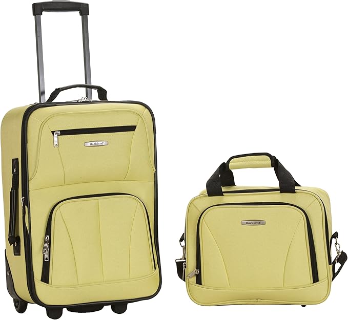 Rockland Fashion Softside 2 Piece Luggage Set, Expandable, (14" Tote/19" Upright), Lime
