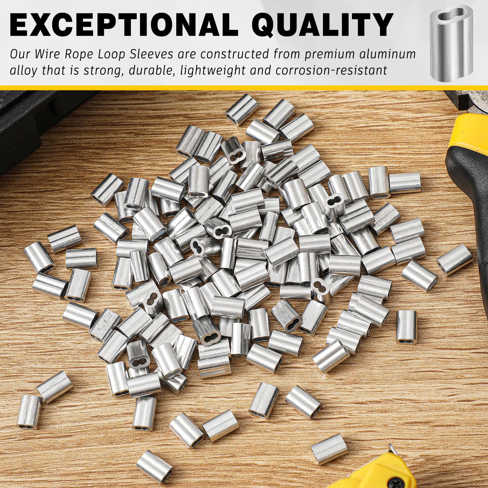 Yaocom 1000 Pcs 1/16" Aluminum Crimping Loop Sleeve Cable Crimp Ferrules Wire Rope Sleeves for Diameter Wire Rope and Cable Line Ends