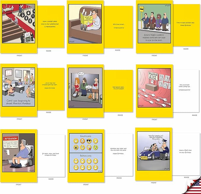 NobleWorks - 36 Assorted Set Funny Mixed Occasions Cards Bulk Box w/Envelopes, Humor Birthday Get Well Friendship (36 Designs, 1 Each) - Whyatt's Wide Variety AC9382XXG-B1x36
