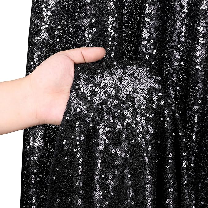 B-COOL Black Sequin Backdrop Curtain 6 Panels 2FTx8FT Shiny Curtain Drapes Glitter Background for Birthday New Years Holiday Party Satge Decorations