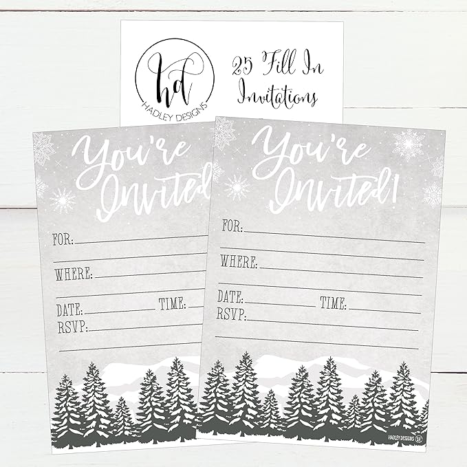 Hadley Designs 25 Christmas Party Invitations – Premium Holiday Invitation Cards for Kids and Adults, Christmas Party Invites for Winter Events, Gatherings & Holiday Open Houses (Snowy)