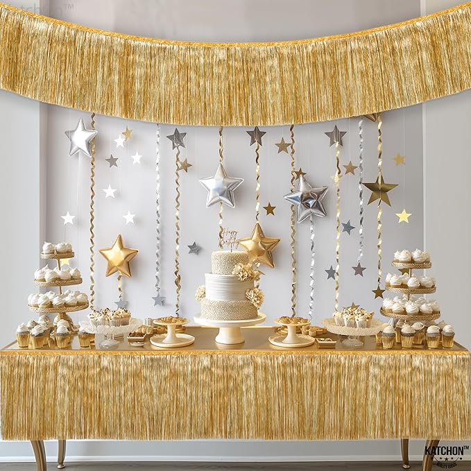 KatchOn, Large Champagne Gold Fringe Garland - 6.5 Feet, Pack of 2 | Foil Fringe Banner for 50th Birthday Decorations | Gold Streamers for Casino, Bachelorette, Graduation Decorations 2026