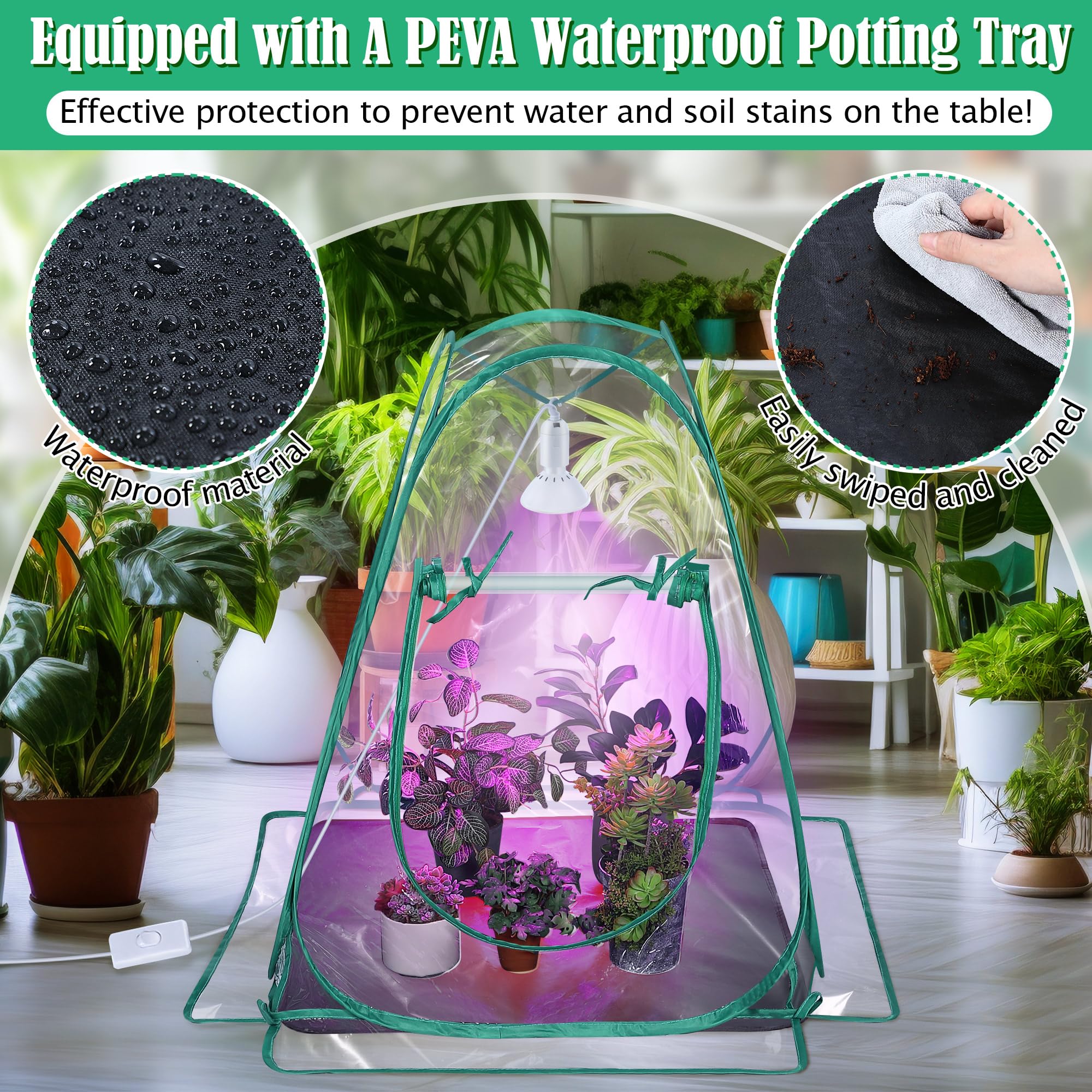 Meonum Mini Greenhouse Indoor with 10W Grow Light and PEVA Mat, 1 Pack