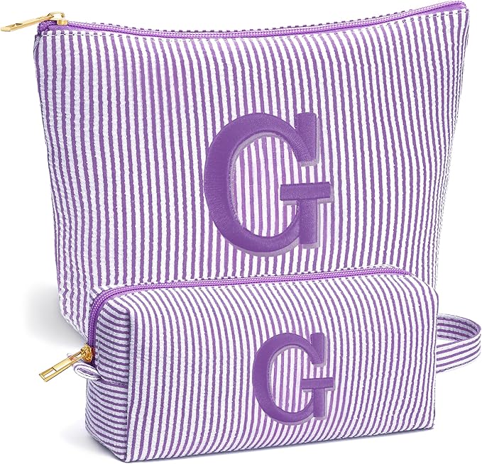 Travel Makeup Bag Organizer - Travel Essentials Toiletry Bag for Women, Initial Travel Toiletry Bag with Zipper | Preppy Stuff Birthday Gifts for Women Mom Daughter, Purple Letter G