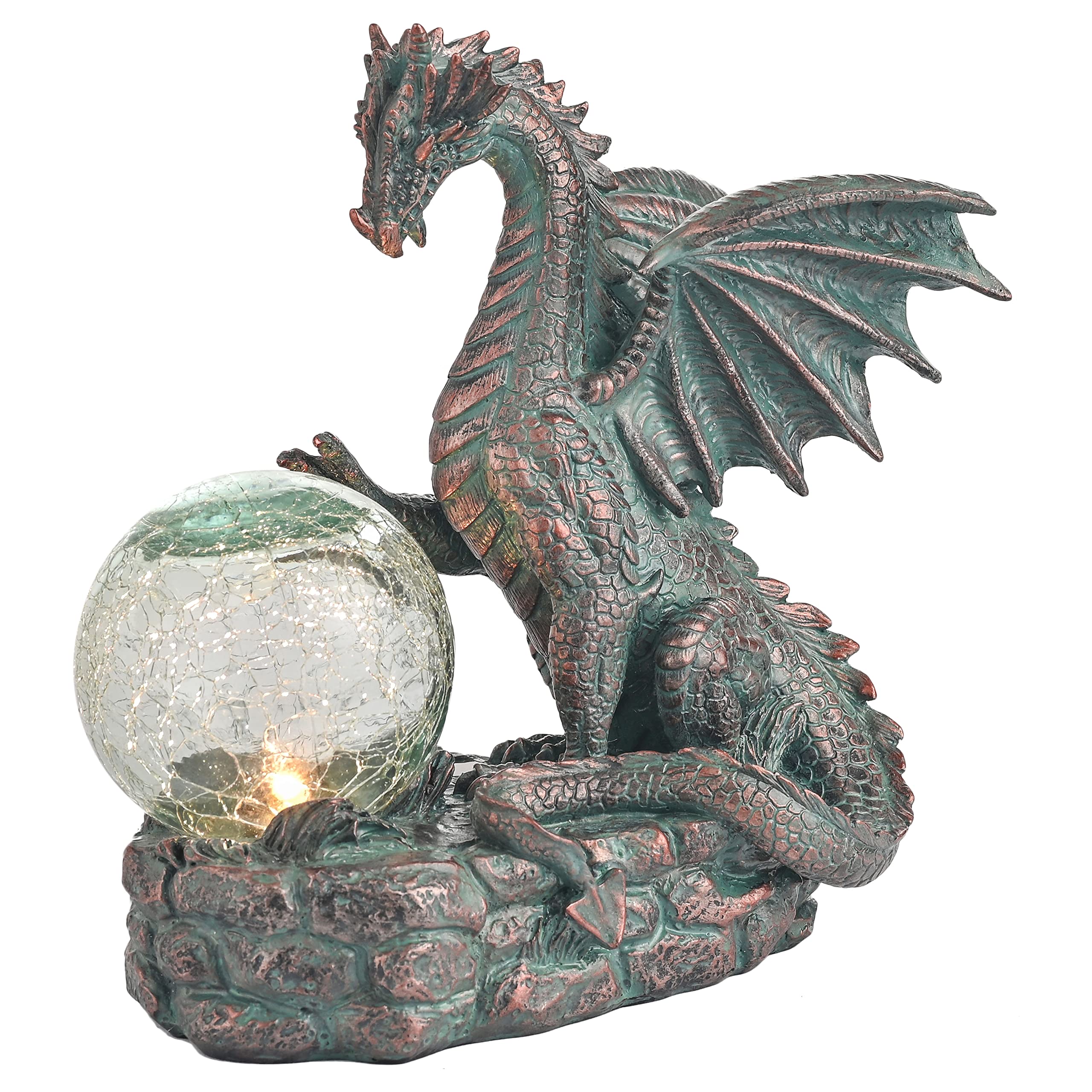 TERESA'S COLLECTIONS Garden Sculptures & Statues, Solar Dragon Outdoor Statues Figurines, Resin Bronze Gothic Garden Decor Lawn Ornaments Patio Yard Decorations Gifts for Mom Women, 8"