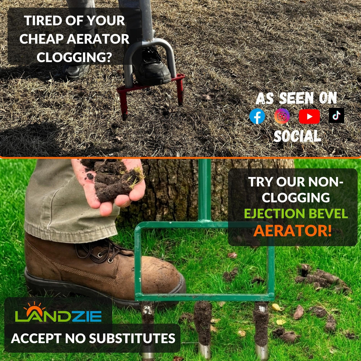 Landzie - The Original Hollow Tine Lawn Aerator Tool - 42 Inch Core Aerator and Grass Aeration Tool Lawn Tools - Stainless Steel Manual Lawn Aerator Plug Aerator and Aerator Lawn Tool