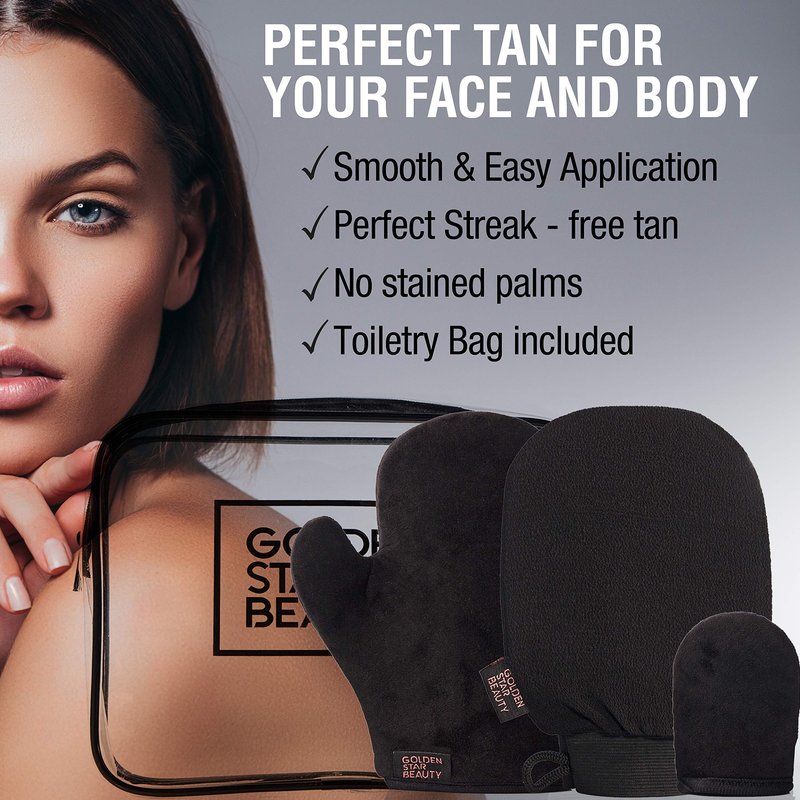 Tanning Mitt Kit – Self Tanner Mitten for Body and Face w/Exfoliation Mitt – Sunless Tanning Mitt Applicator - Double Sided, Washable, Ultra Soft Tanning Gloves for Tan with No Streaks