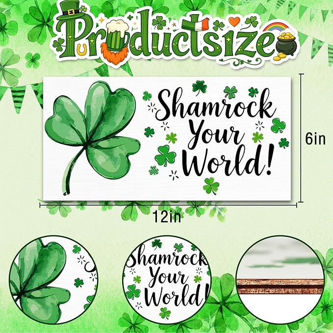OHOME St Patricks Day Decorations - Hanging Wooden Sign for Wall Home Door Birthday | Shamrock Decorations Wood Wreaths Irish St Patty's Day Accessories Party Favors - St. Patrick's Day Decor