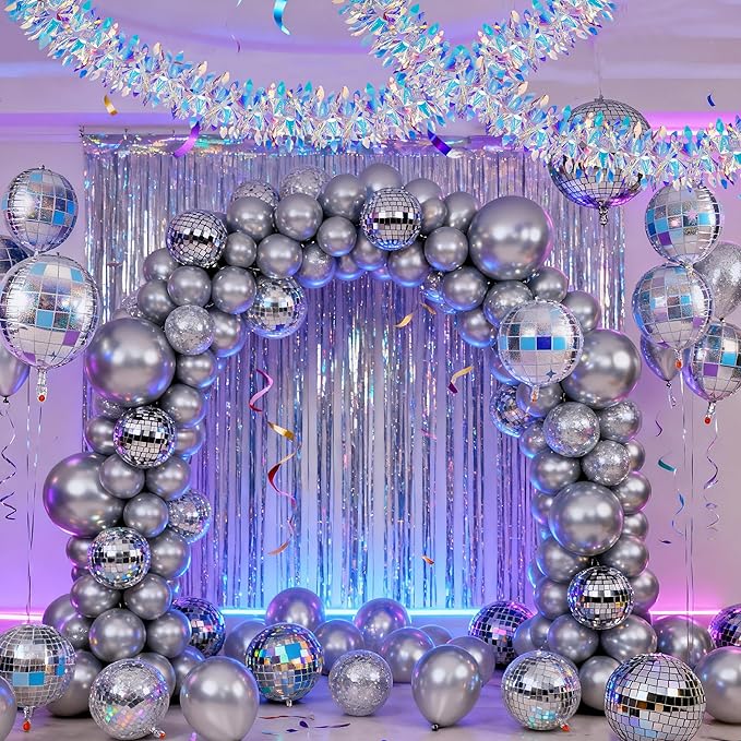 BTSD-home 2 Pack Iridescent Party Decoration Hanging Tinsel Garland Shiny Metallic Foil Reusable Fold-Flat Frozen Themed Party Supplies for Classrooms Bedrooms Pools Windows and Christmas Trees