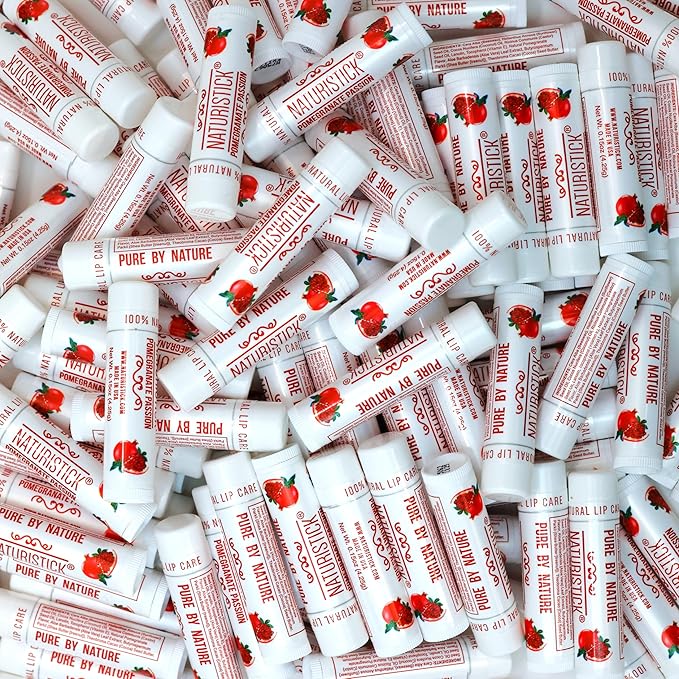 150-Pack Lip Balm in Bulk by Naturistick. Pomegranate Scent. 100% Natural Ingredients. Best Beeswax Chapstick for Dry, Chapped Lips. Made in USA