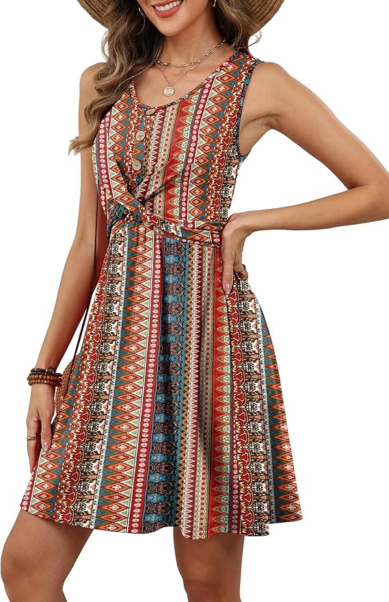 OFEEFAN Summer Dresses for Women Beach Fashion Sundresses Babydoll Dress Button Down Boho Dresses Cute Cross