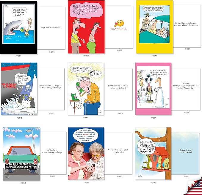NobleWorks - 36 Assorted Funny Mixed Occasions Greeting Cards Bulk Box Set with Envelopes (36 Designs, 1 Each) Humor Card Variety Pack for Men and Women - A Mix of McCoy AC9381XXG-B1x36
